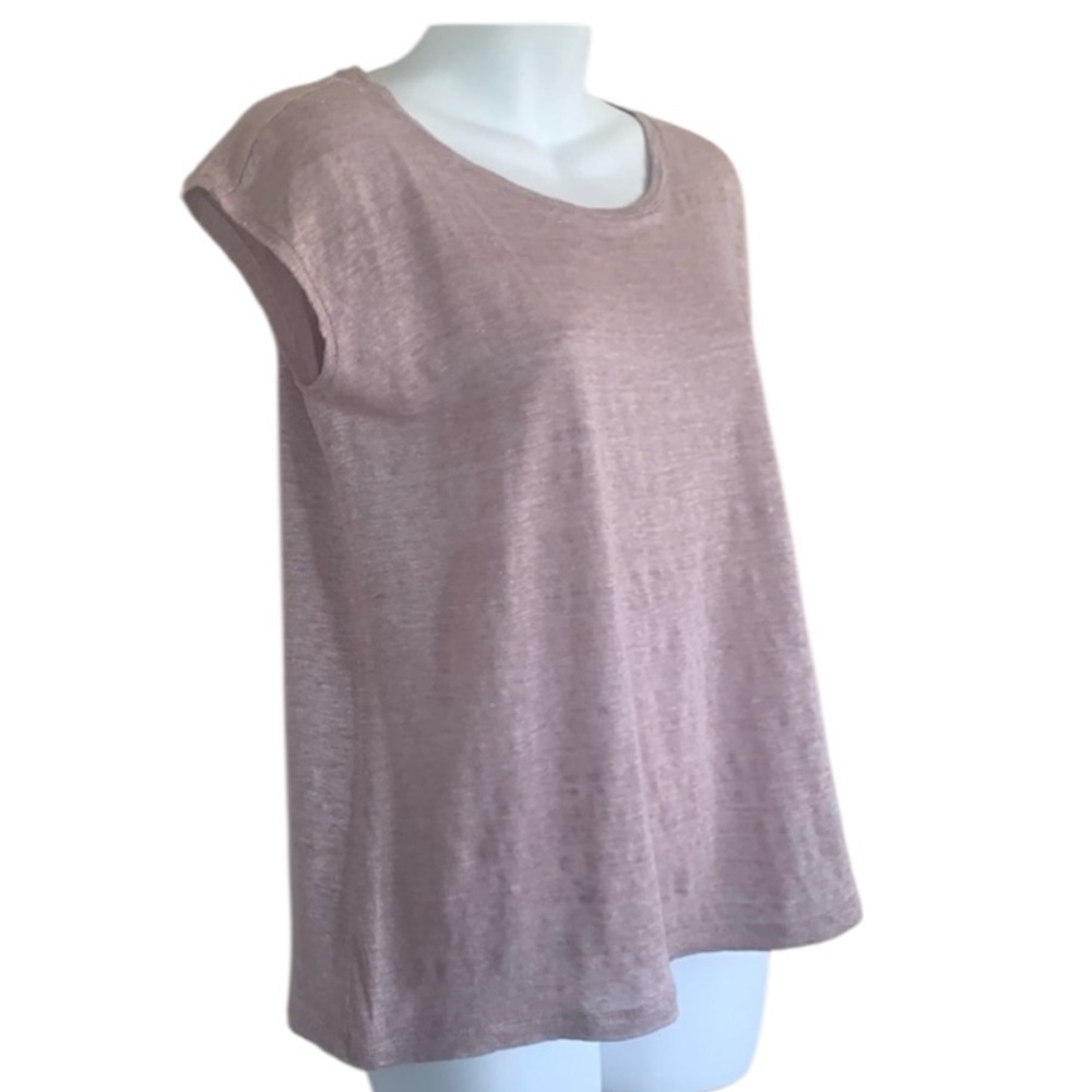 Tahari Linen top, Women's S, blush pink sweater, sleeveless, back buttons. EUC